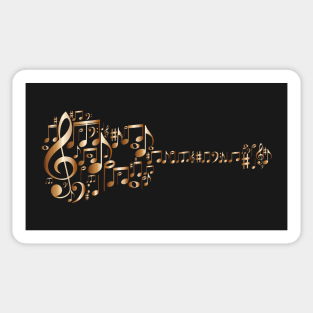 Guitar Art - Acoustic Guitar In Metallic Copper Music Notes Sticker